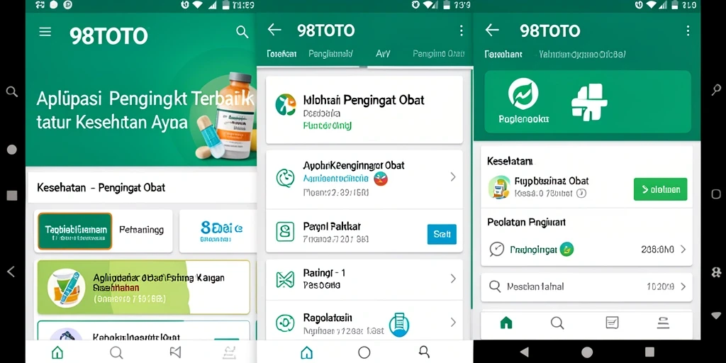 Tampilan antarmuka pengguna aplikasi Pengingat Obat 98TOTO yang intuitif.