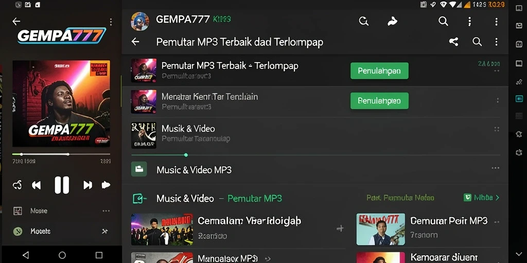 Antarmuka GEMPA777 yang modern dan fungsional untuk Pemutar MP3.