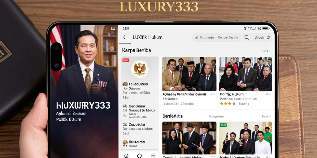 Antarmuka aplikasi LUXURY333 yang menampilkan berita politik dan hukum.
